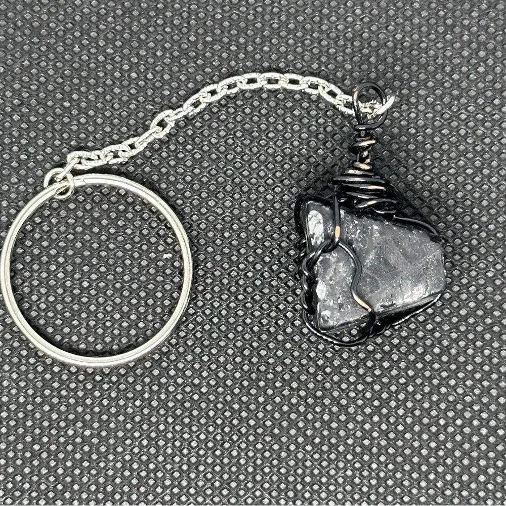 Snowflake Obsidian keychain handmade distressed black wire